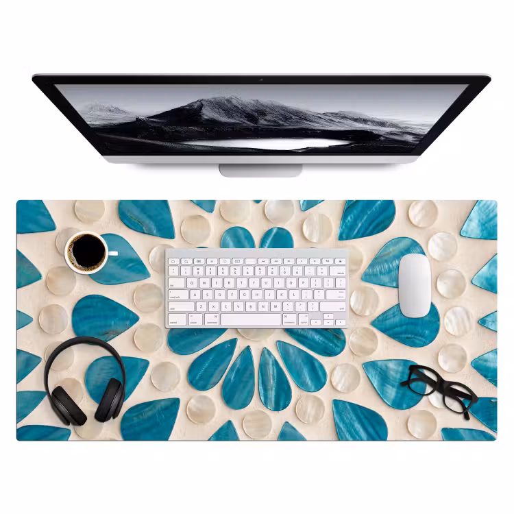 Patroon - Mozaïek - Schelpen - Abstract - Turquoise Muismat XXL klein -3d