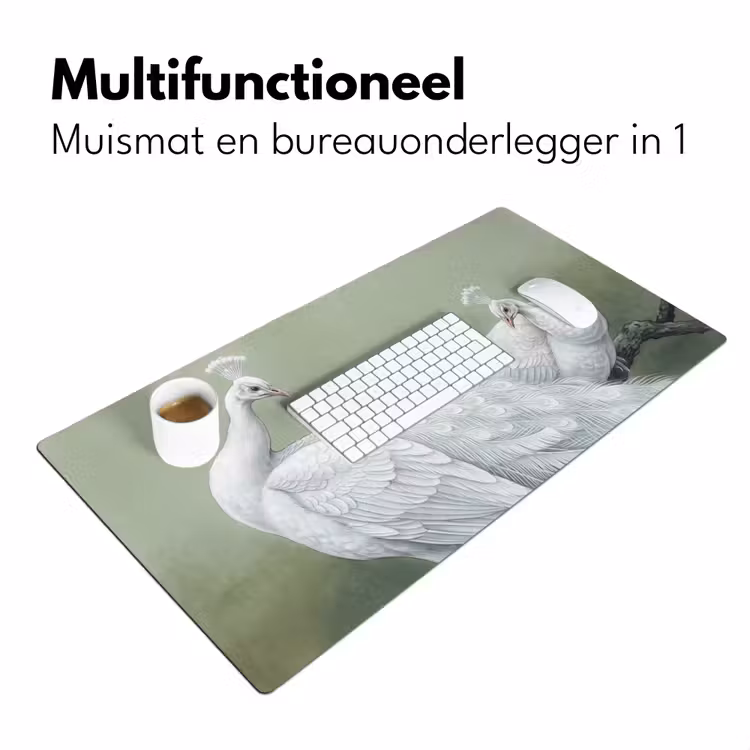Pauwen - Wit - Natuur - Groen Muismat XXL klein -sfeer4