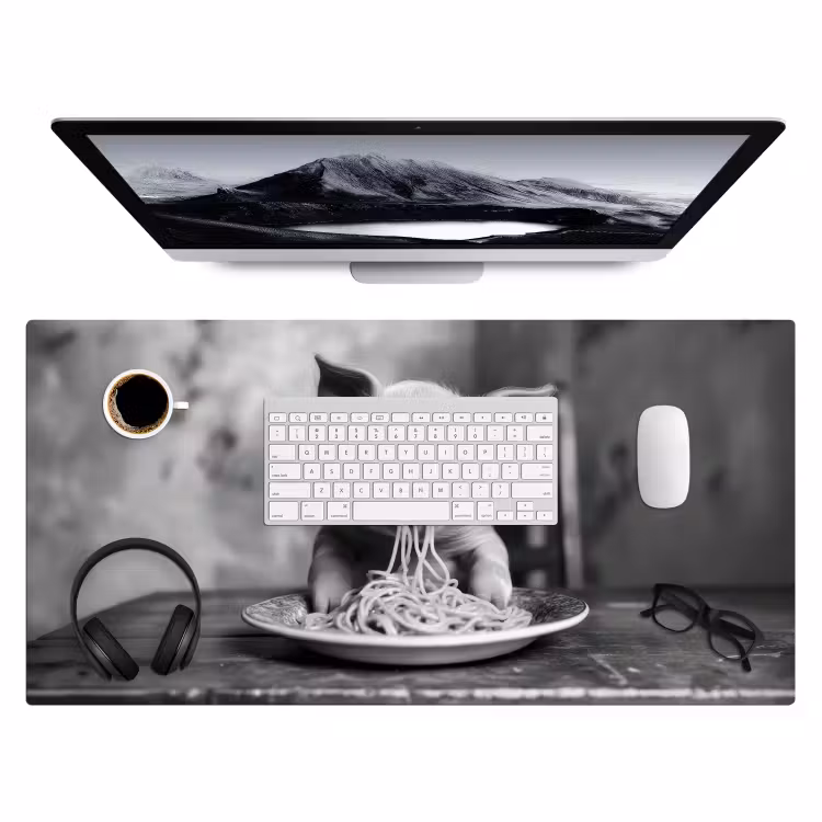 Varken - Schattig - Spaghetti - Zwart wit - Dier Muismat XXL klein -3d