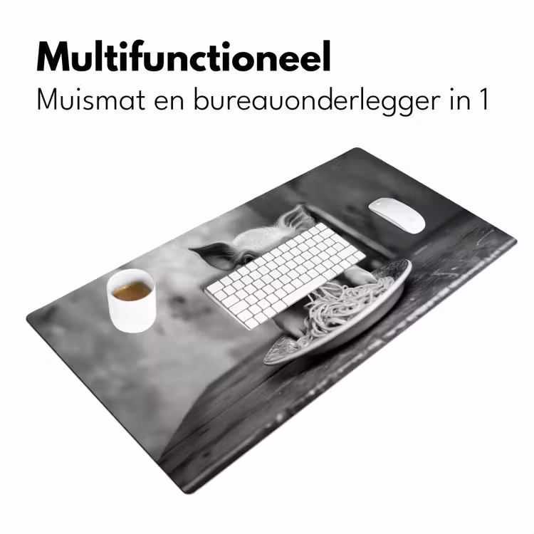 Varken - Schattig - Spaghetti - Zwart wit - Dier Muismat XXL klein -sfeer4