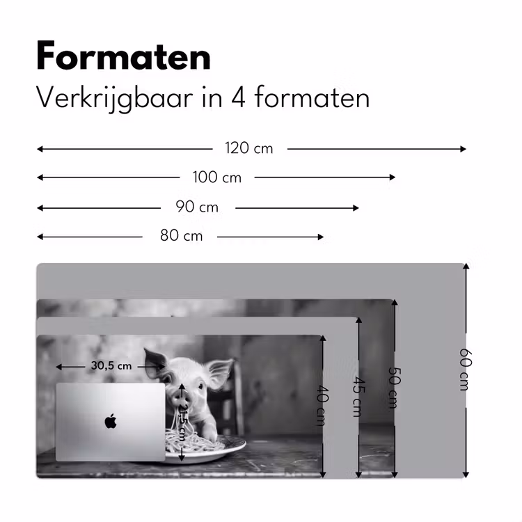 Varken - Schattig - Spaghetti - Zwart wit - Dier Muismat XXL klein -sfeer5