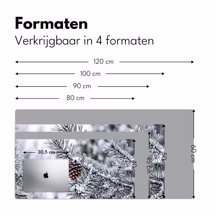 Dennenappel - Tak - Sneeuw - Winter - Sfeervol Muismat XXL klein -sfeer5