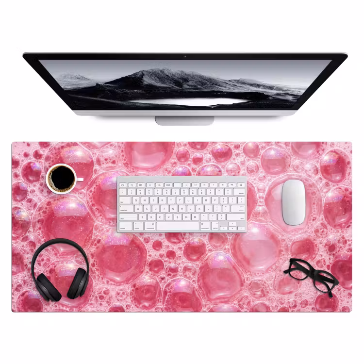 Roze - Schuim - Bubbels Muismat XXL klein -3d