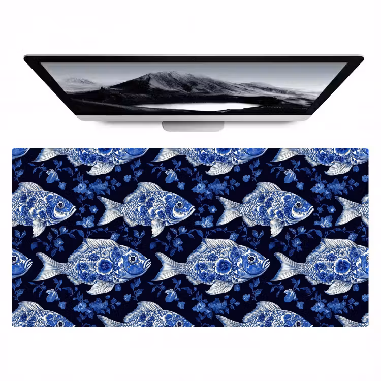 Vissen - Bloemen - Blauw Muismat XXL klein 681 -zzz3d