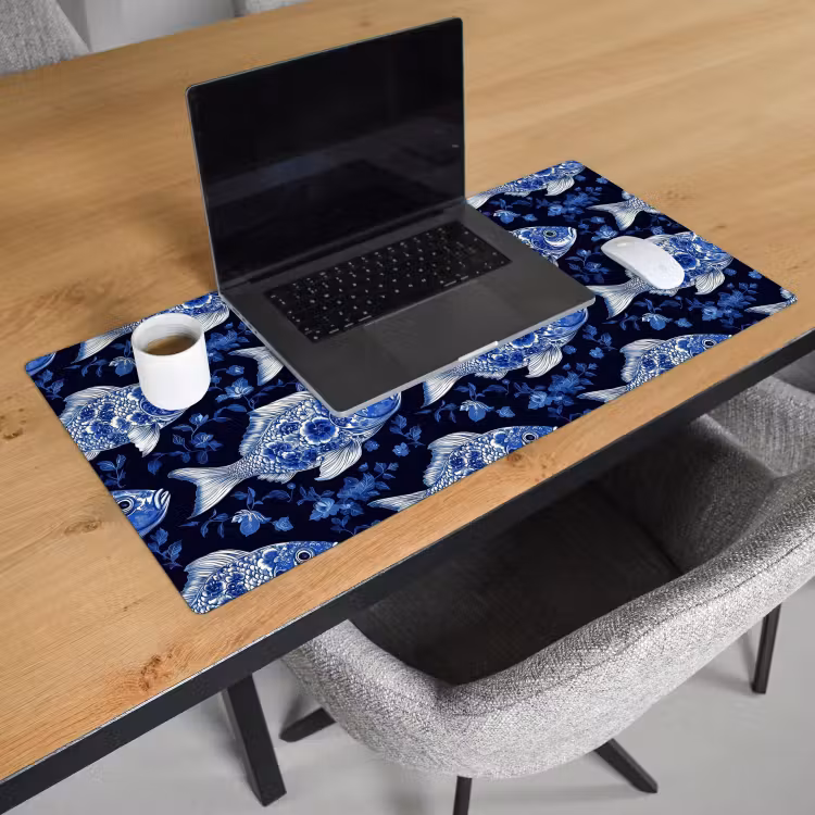 Vissen - Bloemen - Blauw Muismat XXL klein 681 -sfeer1