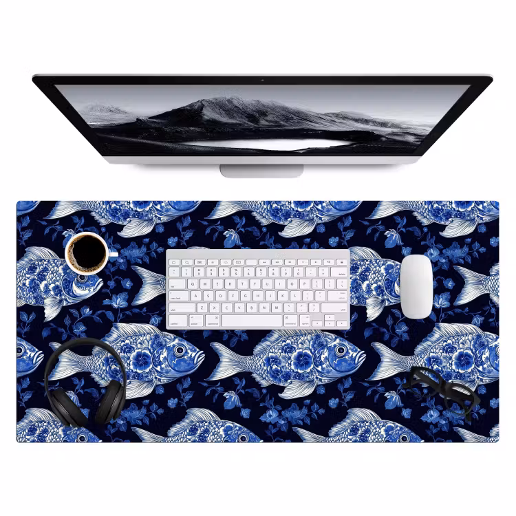 Vissen - Bloemen - Blauw Muismat XXL klein 681 -3d