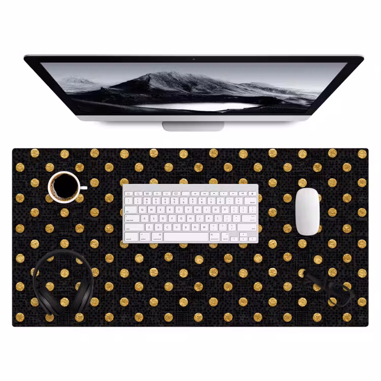 Polka Dot - Stippen - Goud - Zwart Muismat XXL klein 681 -3d