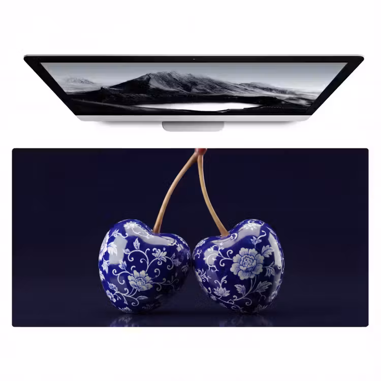 Porselein- Kersen - Delfts - Blauw Muismat XXL klein -zzz3d