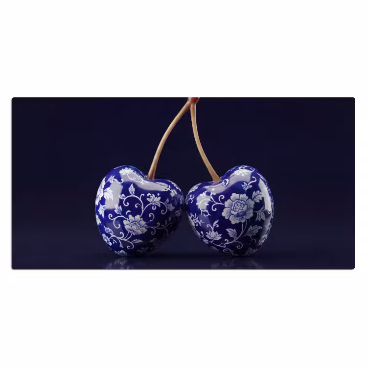 Porselein- Kersen - Delfts - Blauw Muismat XXL klein -3d_leeg