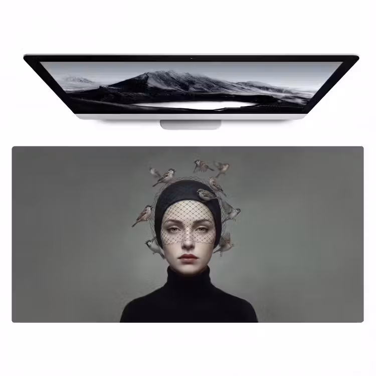 Portret - Vogels - Zwart Muismat XXL klein -zzz3d