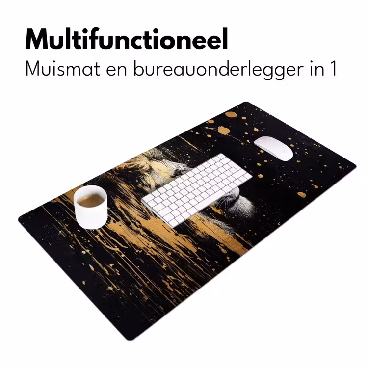 Portret - Leeuw - Abstract - Goud Muismat XXL klein -sfeer4