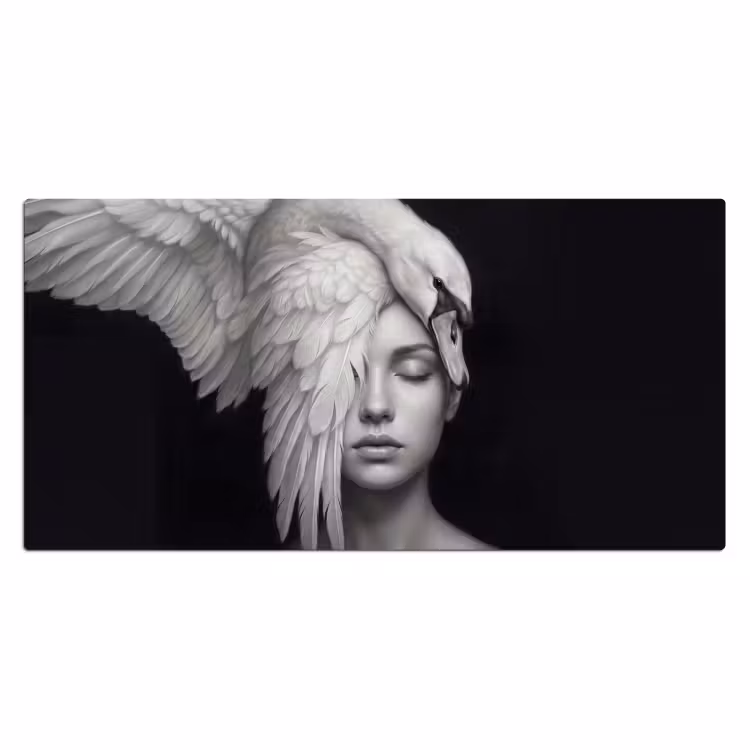 Portret - Zwaan - Zwart - Wit Muismat XXL klein -3d_leeg