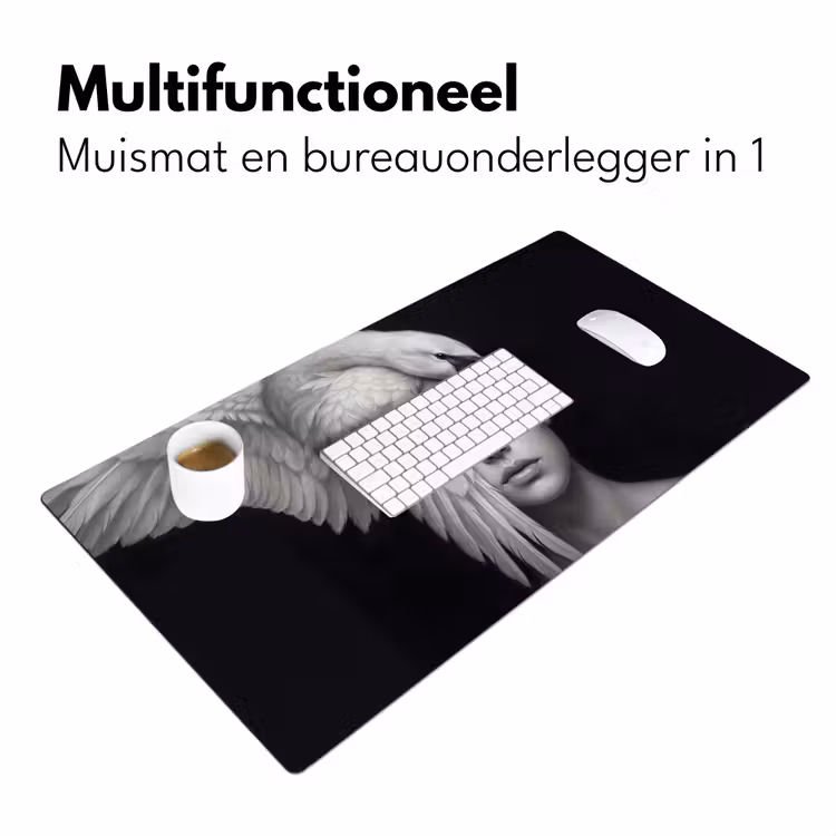 Portret - Zwaan - Zwart - Wit Muismat XXL klein -sfeer4