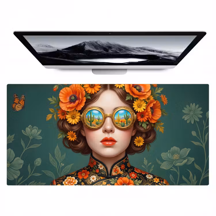 Portret - Vrouw - Kleurrijk - Expressief Muismat XXL klein -zzz3d