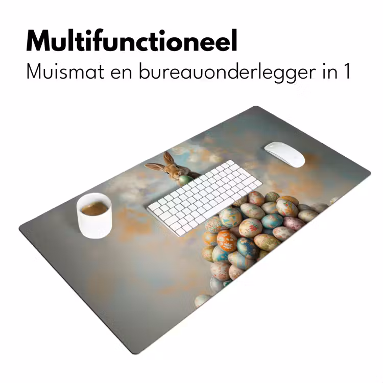 Konijn - Eieren - Kleurrijk Muismat XXL klein -sfeer4