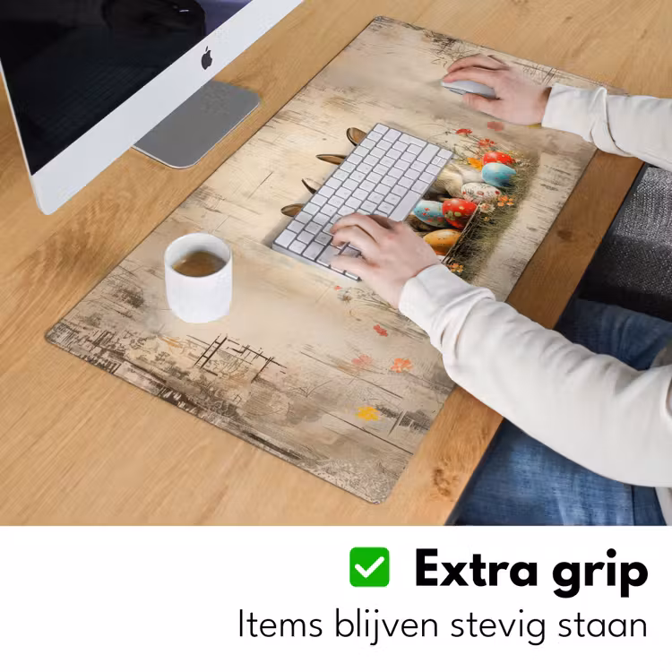 Konijnen - Bloemen - Eieren Muismat XXL klein -sfeer3