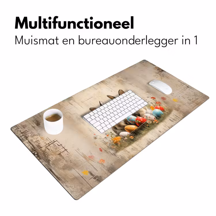 Konijnen - Bloemen - Eieren Muismat XXL klein -sfeer4