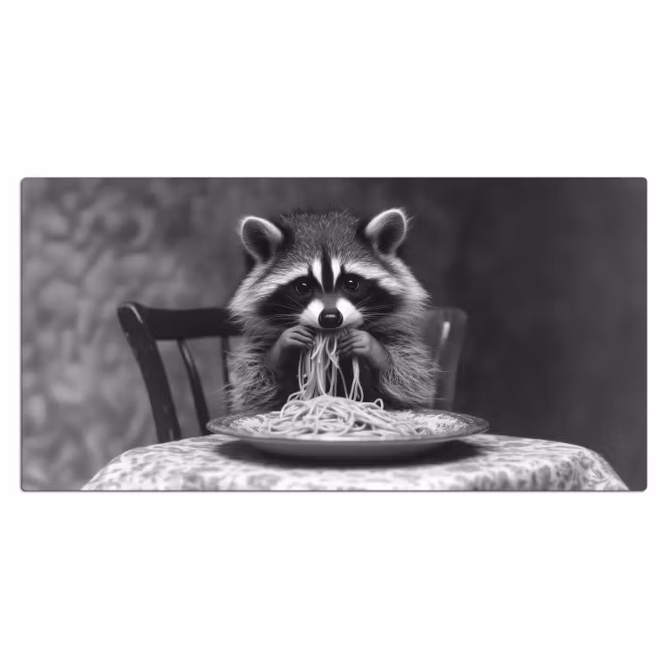 Wasbeer - Cute - Pasta - Tafelkleed - Zwart - Wit Muismat XXL klein -3d_leeg