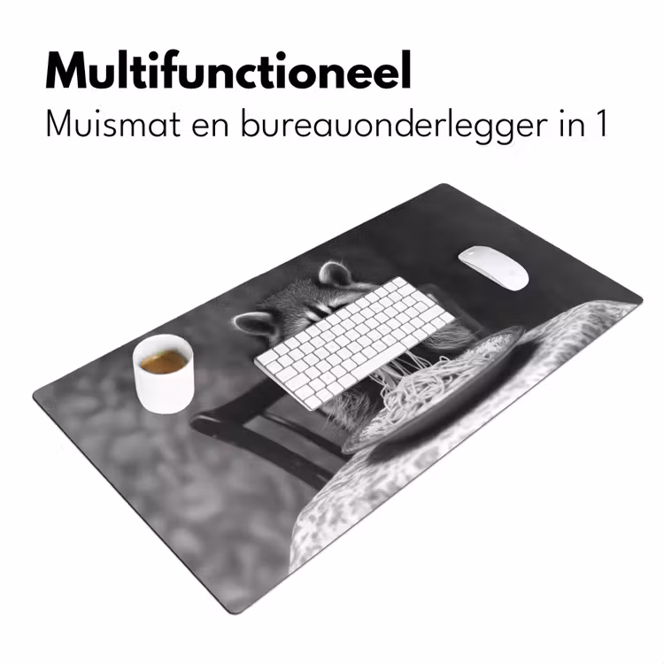 Wasbeer - Cute - Pasta - Tafelkleed - Zwart - Wit Muismat XXL klein -sfeer4