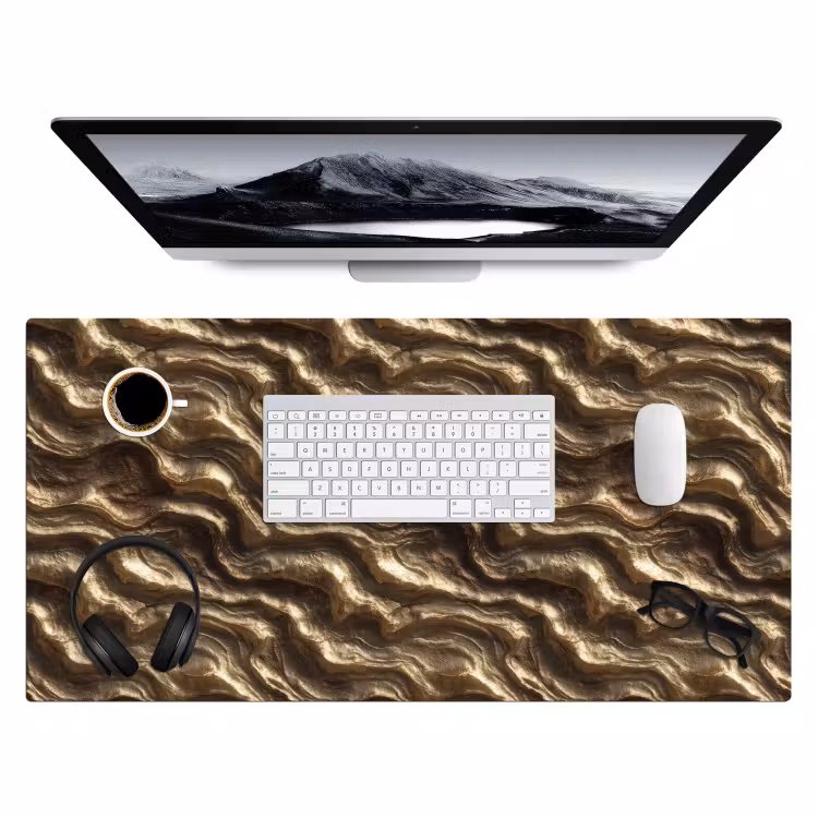 Reliëf - Golven - Abstract - Bronsgoud Muismat XXL klein 681 -3d
