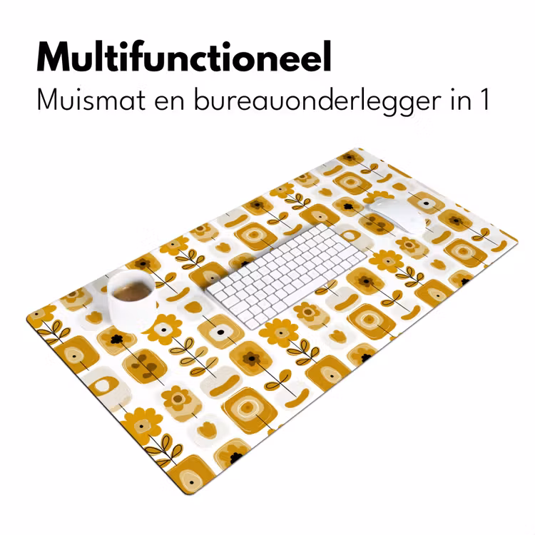 Retro - Abstract - Bloemen - Okergeel Muismat XXL klein 681 -sfeer4