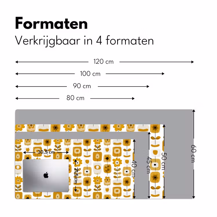 Retro - Abstract - Bloemen - Okergeel Muismat XXL klein 681 -sfeer5