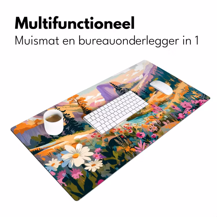 Rivier - Vallei vol bloemen - Levendig Muismat XXL klein -sfeer4