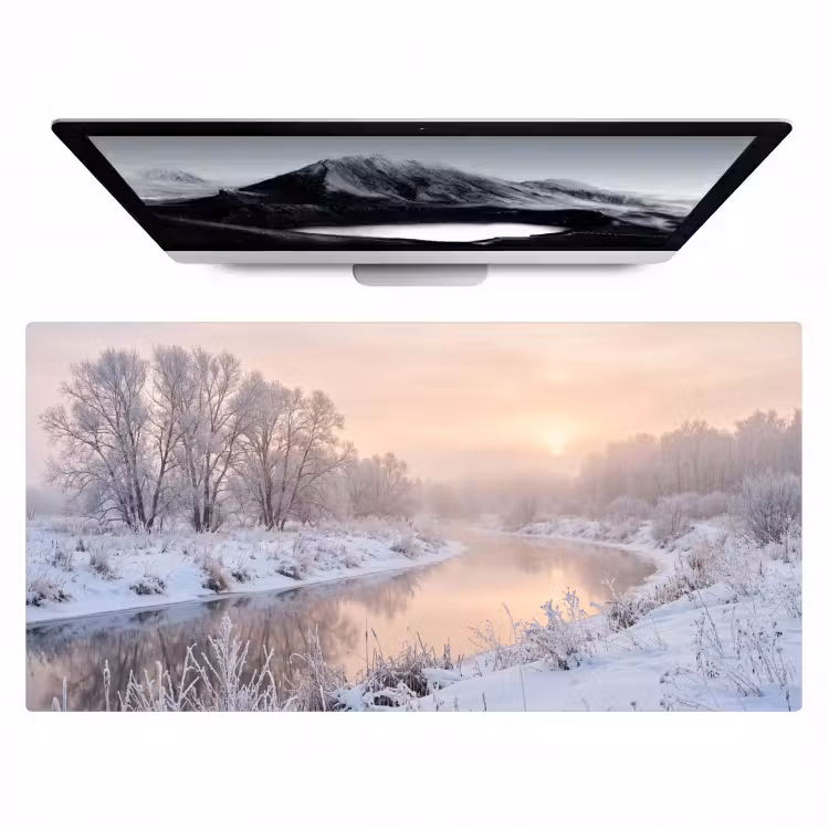 Rivier - Winter - Landschap - Sneeuw - Zonsopgang Muismat XXL klein -zzz3d