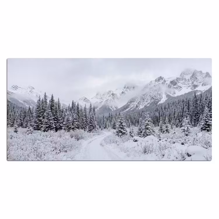 Weg - Bergen - Sneeuw - Naaldbos - Avontuurlijk Muismat XXL klein -3d_leeg