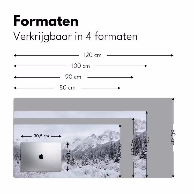 Weg - Bergen - Sneeuw - Naaldbos - Avontuurlijk Muismat XXL klein -sfeer5