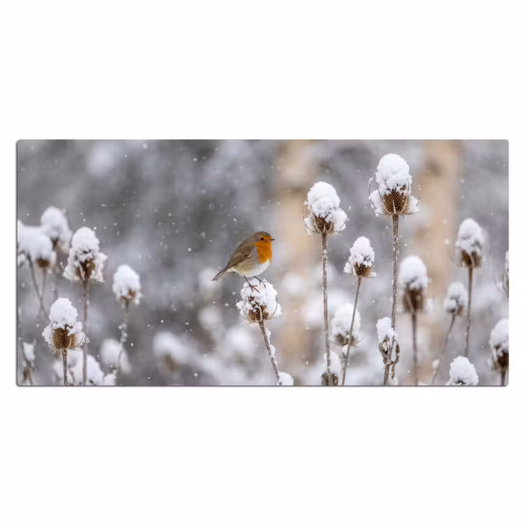 Roodborstje - Gedroogde bloem - Sneeuw - Winter - Vertederend Muismat XXL klein -3d_leeg