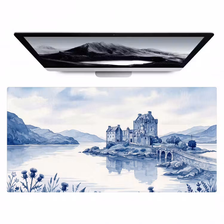 Schots - Kasteel - Blauw - Aquarel Muismat XXL klein -zzz3d