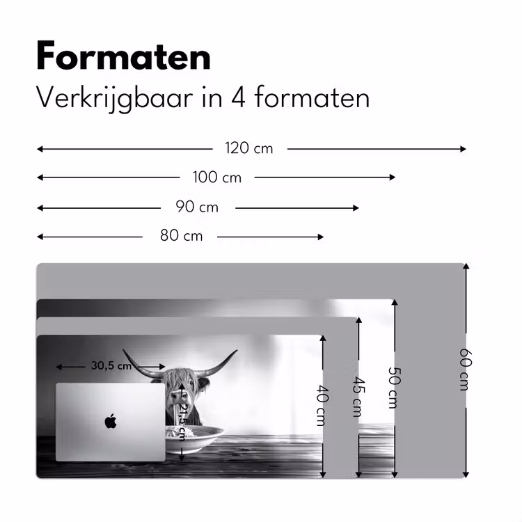 Schotse Hooglander - Spaghetti - Dieren - Zwart wit Muismat XXL klein -sfeer5
