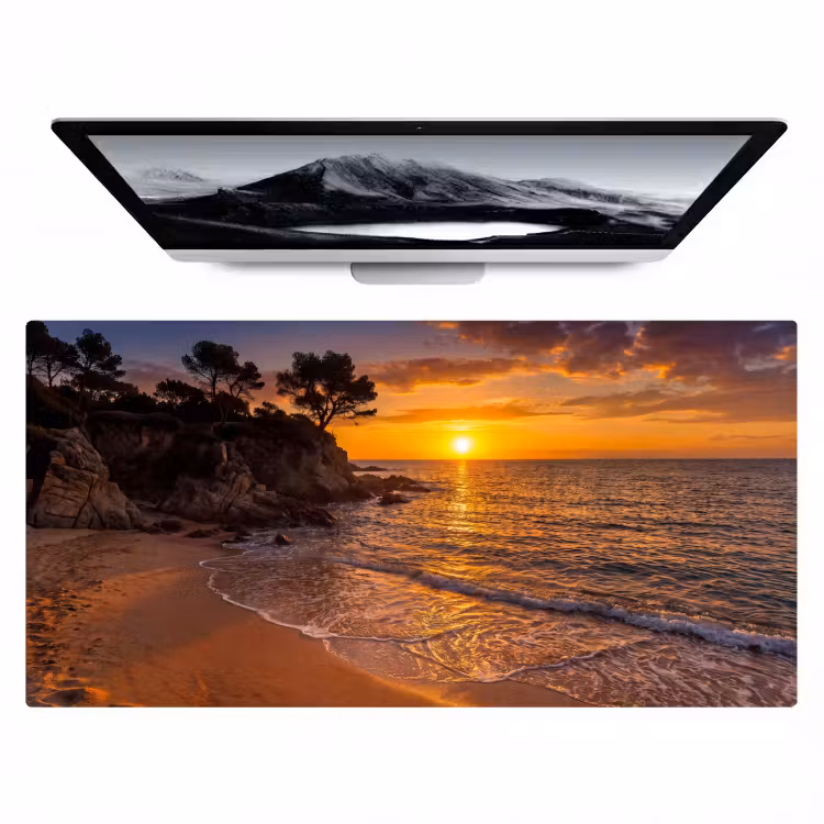 Zee - Kust - Zonsondergang - Natuur - Oranje Muismat XXL klein -zzz3d