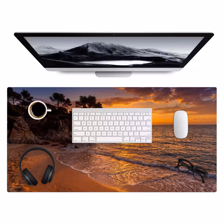 Zee - Kust - Zonsondergang - Natuur - Oranje Muismat XXL klein -3d