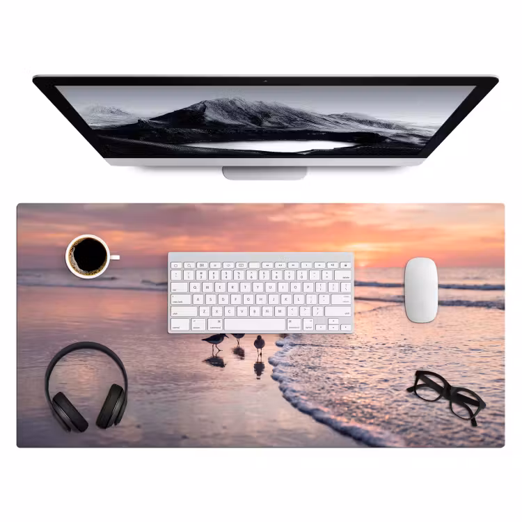 Meeuwen - Strand - Zee - Roze Muismat XXL klein -3d
