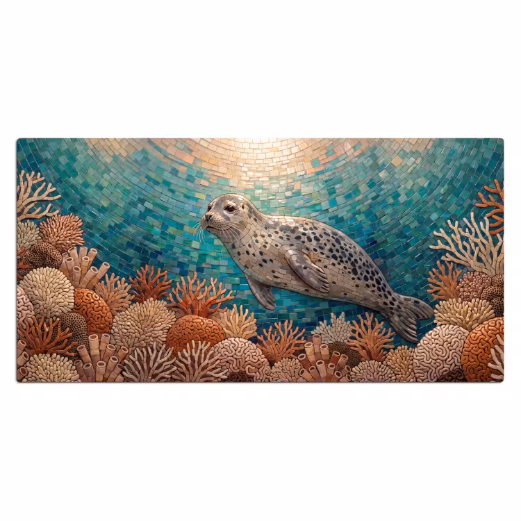 Zeehond - Mozaïek - Onderwater - Dieren - Blauw Muismat XXL klein -3d_leeg
