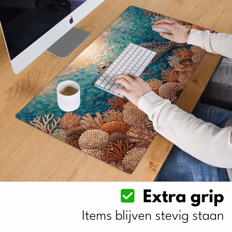 Zeehond - Mozaïek - Onderwater - Dieren - Blauw Muismat XXL klein -sfeer3