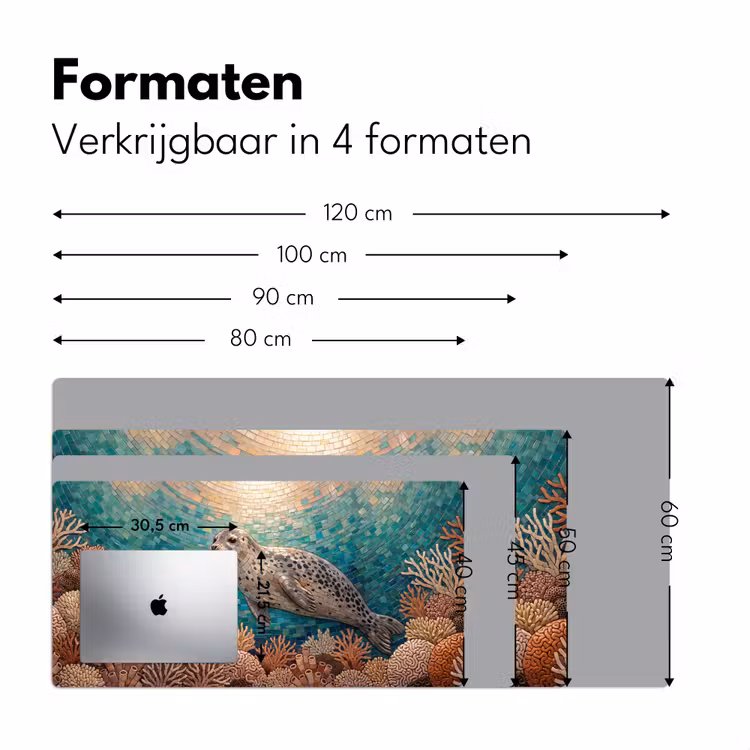 Zeehond - Mozaïek - Onderwater - Dieren - Blauw Muismat XXL klein -sfeer5