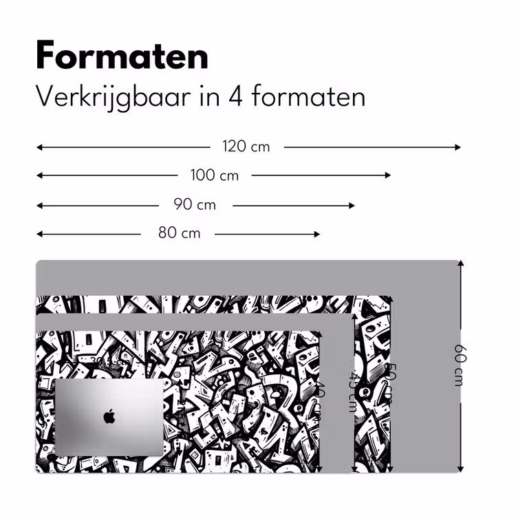 Vormen - Letters - Graffiti - Zwart Muismat XXL klein -sfeer5