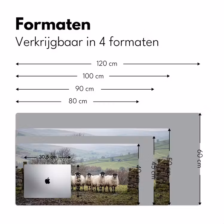 Schapen - Rij - Weide - Dieren - Platteland Muismat XXL klein -sfeer5