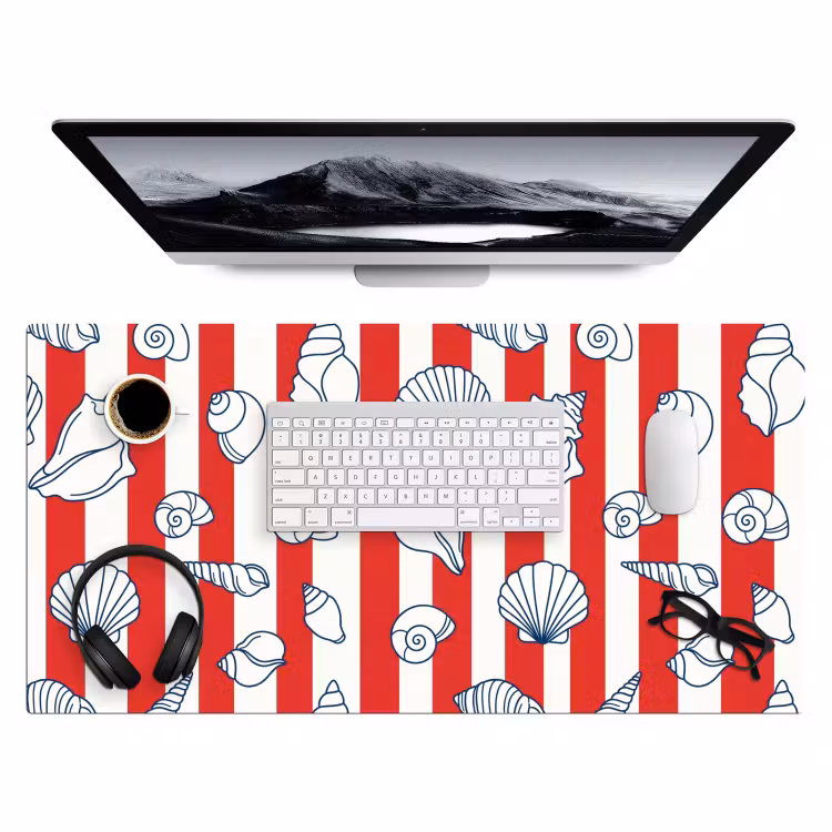 Schelp - Zeedieren - Zomer - Illustratie - Rood - Blauw Muismat XXL klein -3d