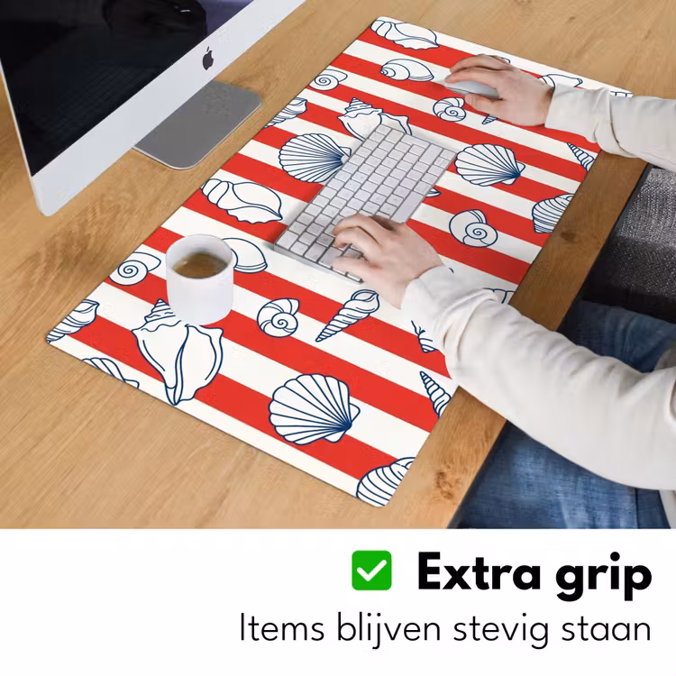 Schelp - Zeedieren - Zomer - Illustratie - Rood - Blauw Muismat XXL klein -sfeer3