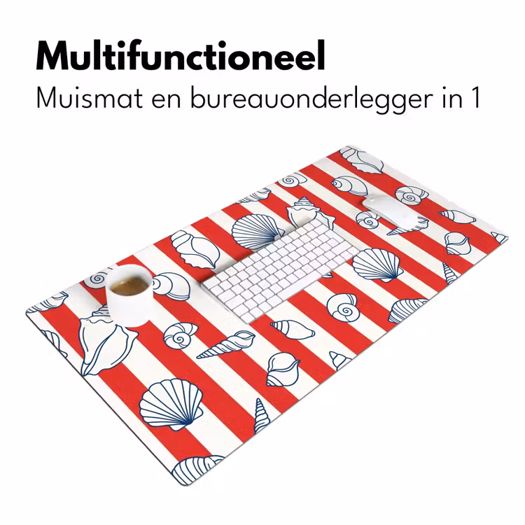 Schelp - Zeedieren - Zomer - Illustratie - Rood - Blauw Muismat XXL klein -sfeer4