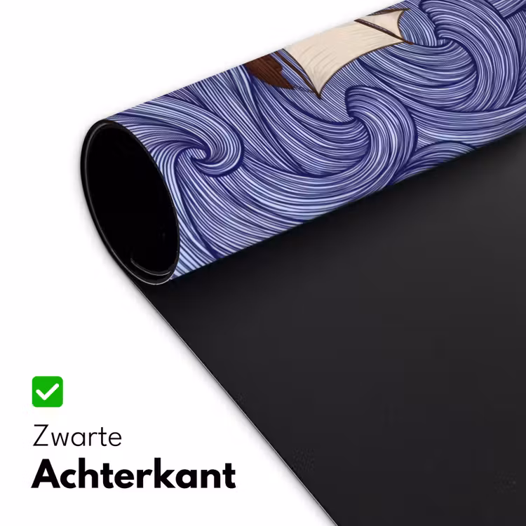 Schip - Golven - Zee - Illustratie - Blauw Muismat XXL klein -sfeer2