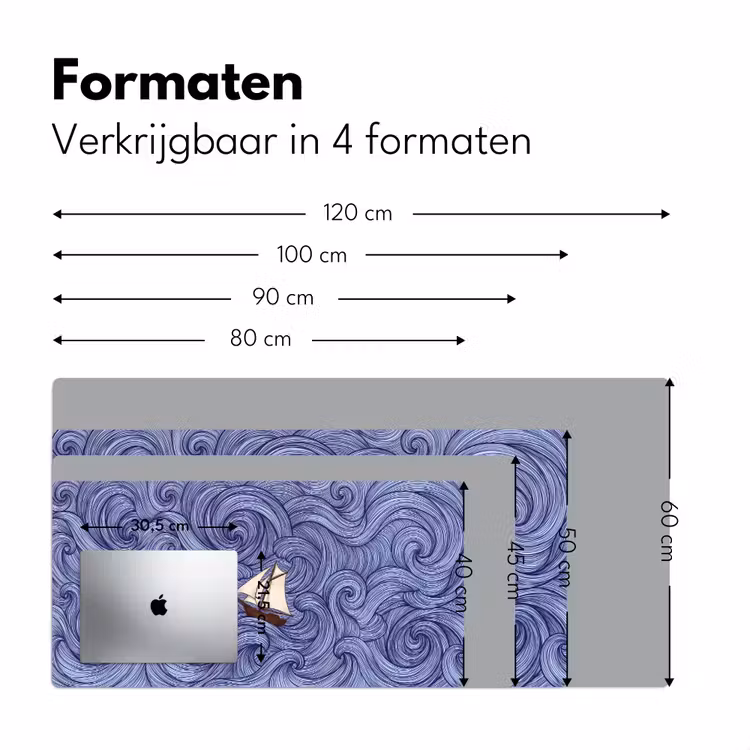 Schip - Golven - Zee - Illustratie - Blauw Muismat XXL klein -sfeer5
