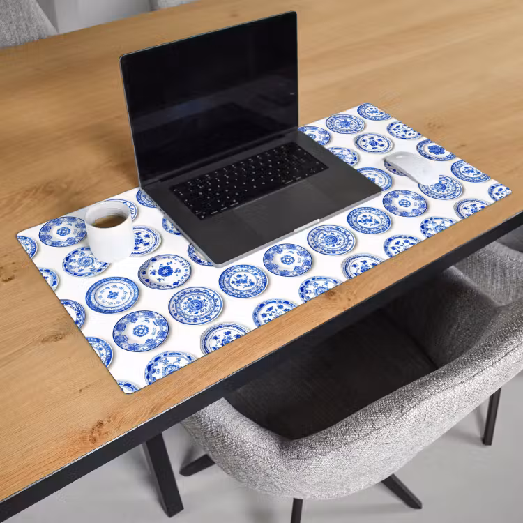 Borden - Bloemen - Patroon - Blauw Muismat XXL klein 681 -sfeer1