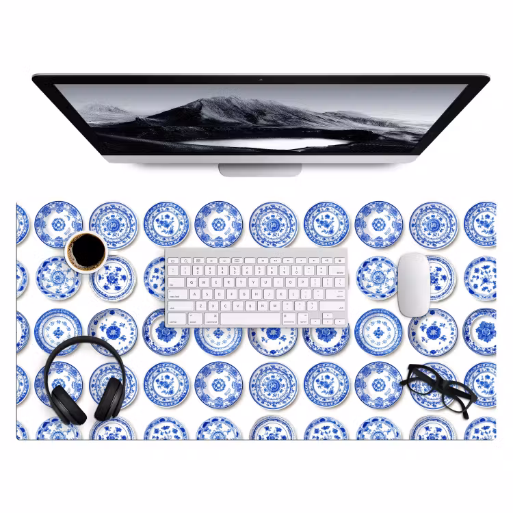 Borden - Bloemen - Patroon - Blauw Muismat XXL klein 681 -3d