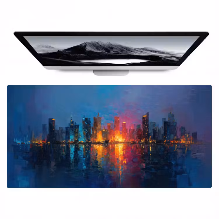 Skyline - Penseelstreken - Donkerblauw - Lichtgevend Muismat XXL klein -zzz3d