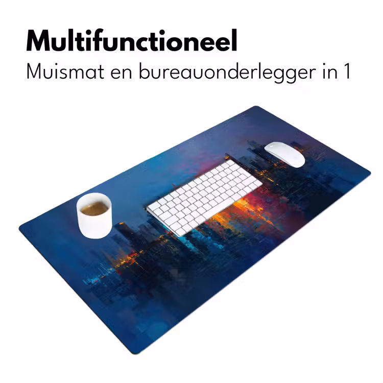 Skyline - Penseelstreken - Donkerblauw - Lichtgevend Muismat XXL klein -sfeer4